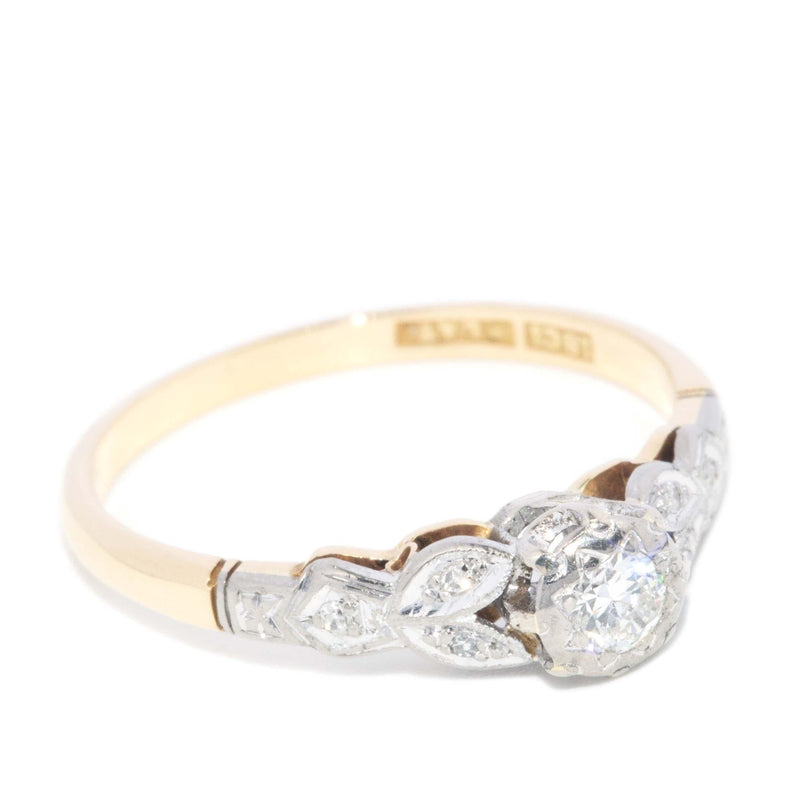 Contemporary Diamond Leaf Style Ring 18 Carat Yellow & White Gold
