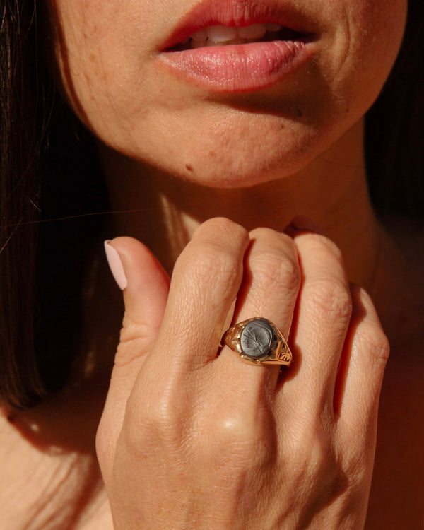 Kailany 1989 Roman Hematite Signet Ring 9ct Gold Rings Imperial Jewellery 