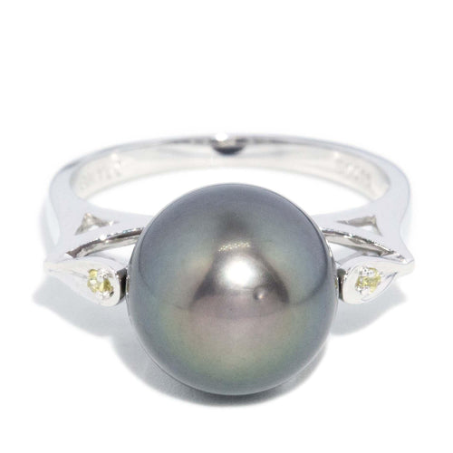 Kalani Tahitian Pearl & Yellow Sapphire Ring 18K White Gold