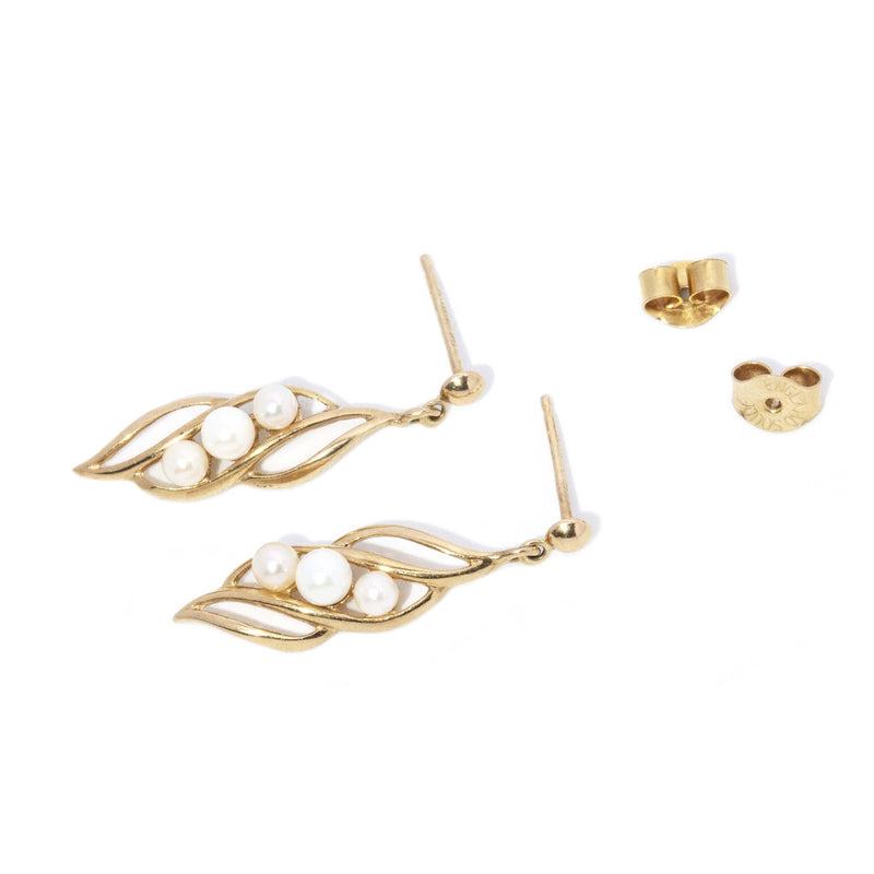 Vintage Circa 1980s Pearl Drop Earrings 9 Carat Yellow Gold