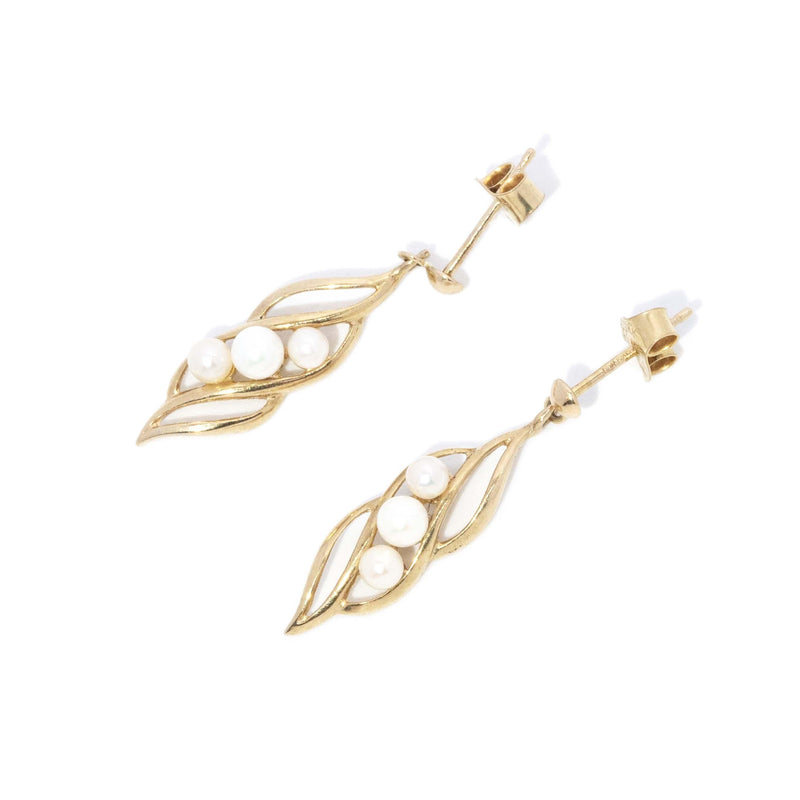 Vintage Circa 1980s Pearl Drop Earrings 9 Carat Yellow Gold