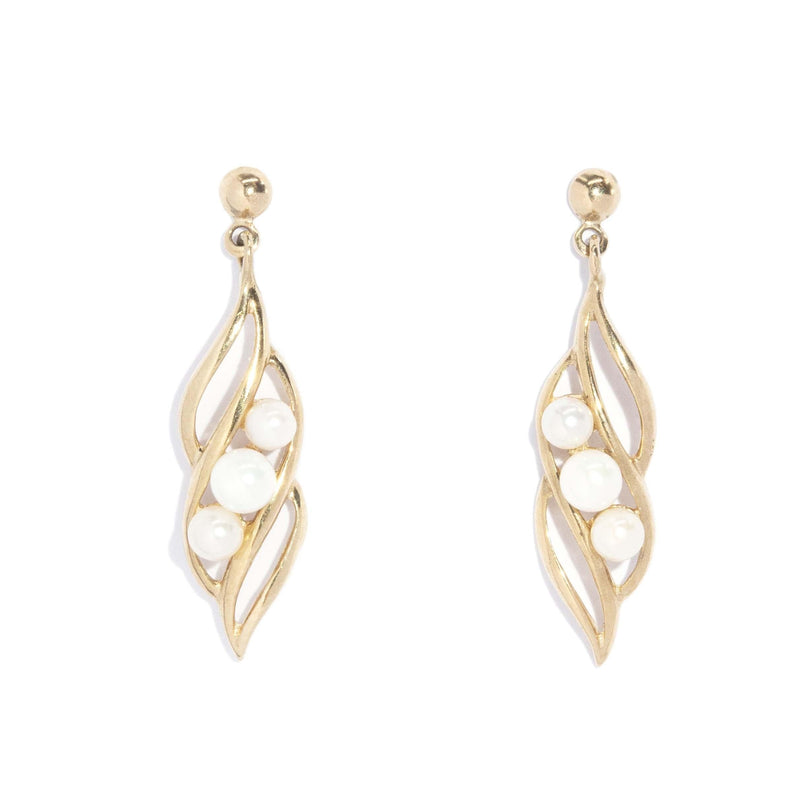 Vintage Circa 1980s Pearl Drop Earrings 9 Carat Yellow Gold
