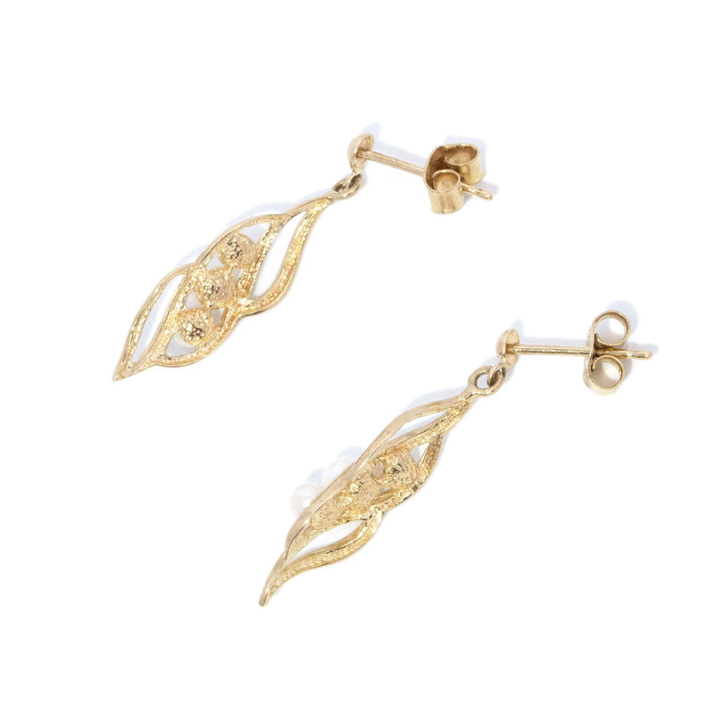 Vintage Circa 1980s Pearl Drop Earrings 9 Carat Yellow Gold