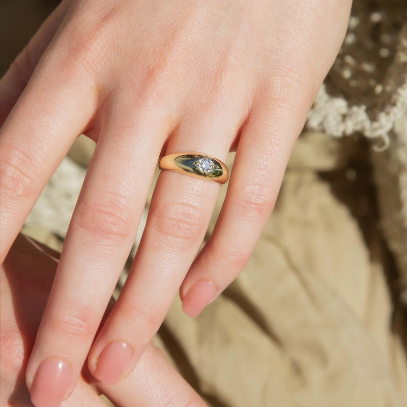 Vintage Circa 1930s Star Set Diamond Domed Ring 14 Carat Gold