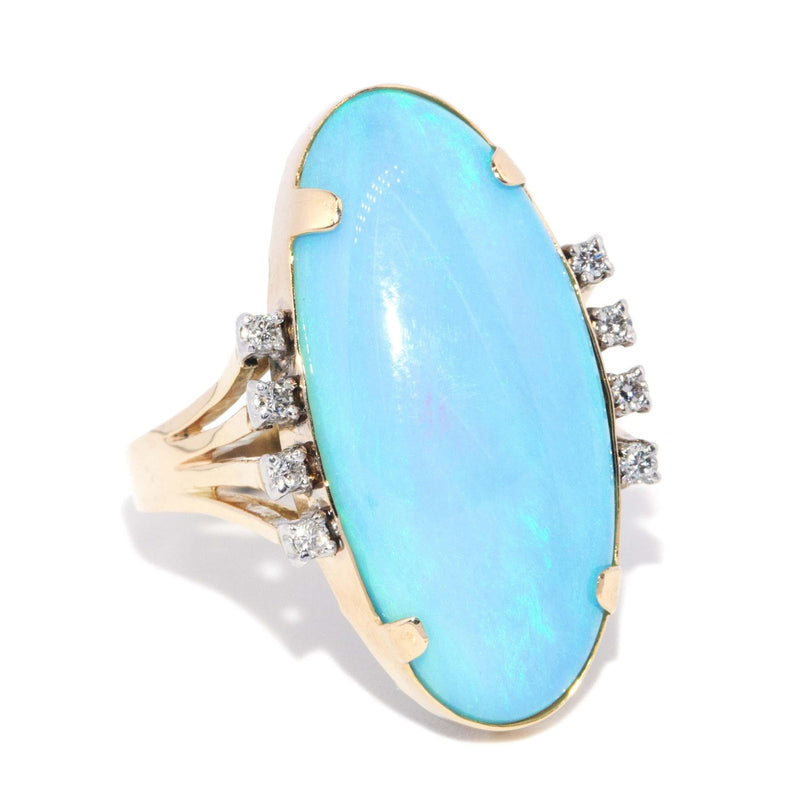 Karma 1970s 16.60ct Queensland Bolder Opal & Diamond  Ring 14 Carat Gold