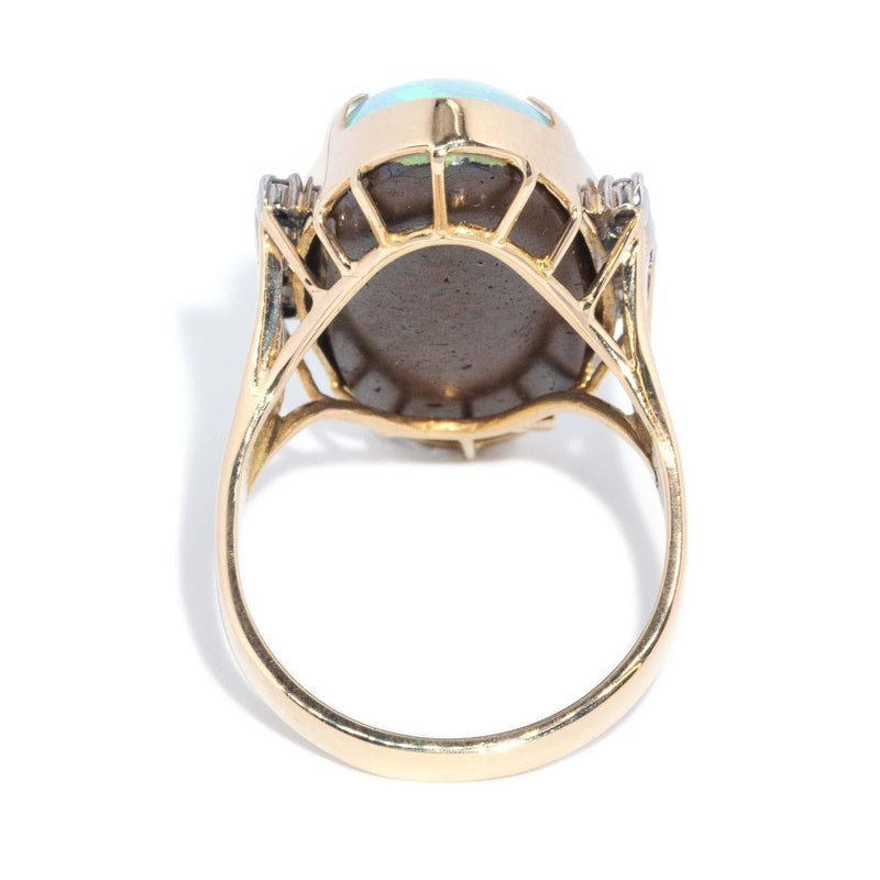 Karma 1970s 16.60ct Queensland Bolder Opal & Diamond  Ring 14 Carat Gold