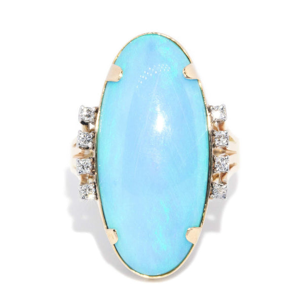 Karma 1970s 16.60ct Queensland Bolder Opal & Diamond  Ring 14 Carat Gold