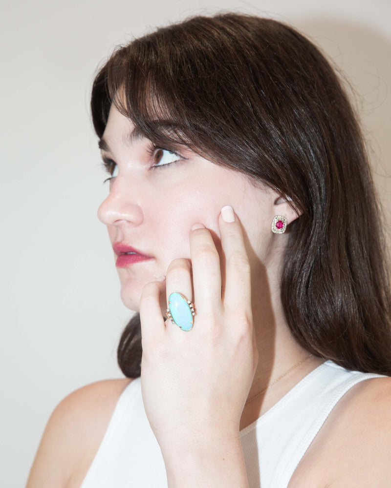 Karma 1970s 16.60ct Queensland Bolder Opal & Diamond  Ring 14 Carat Gold