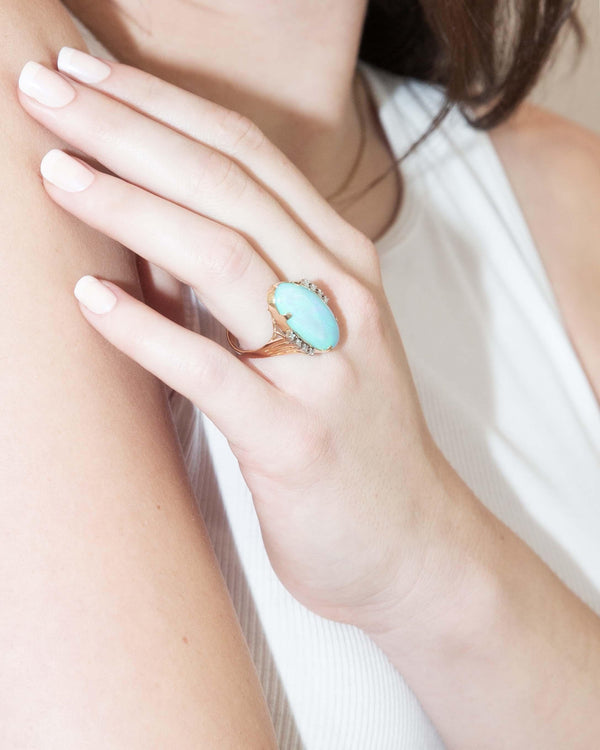 Karma 1970s 16.60ct Queensland Bolder Opal & Diamond  Ring 14 Carat Gold
