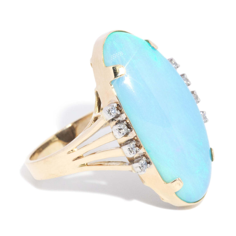 Karma 1970s 16.60ct Queensland Bolder Opal & Diamond  Ring 14 Carat Gold