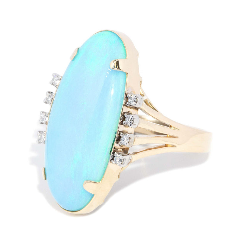 Karma 1970s 16.60ct Queensland Bolder Opal & Diamond  Ring 14 Carat Gold