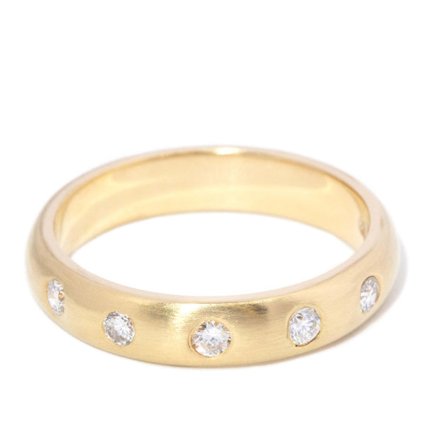 Contemporary Circa 2000s Hammer Set Diamond Matte Band 18 Carat Gold