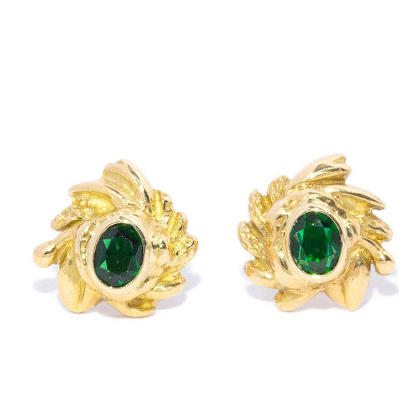 Kate Vintage Green Tourmaline Swirl Studs 18ct Gold Earrings Imperial Jewellery 