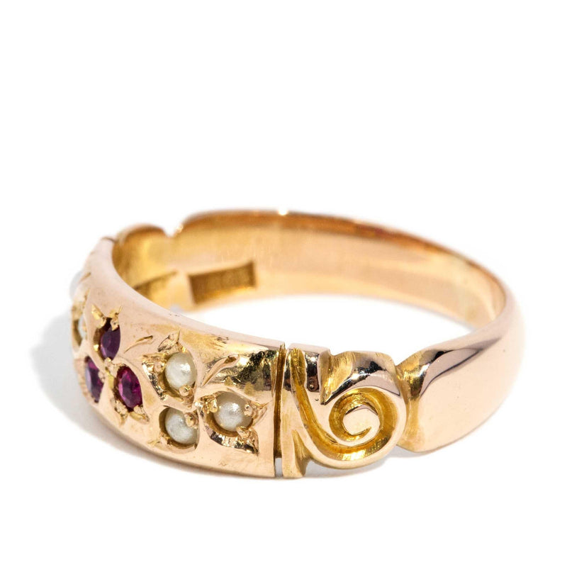 Katerina 1930s Ruby & Seed Pearl Band 18ct Gold