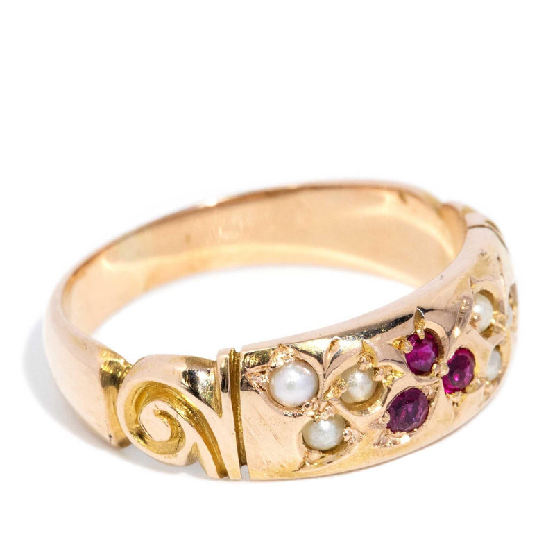 Katerina 1930s Ruby & Seed Pearl Band 18ct Gold