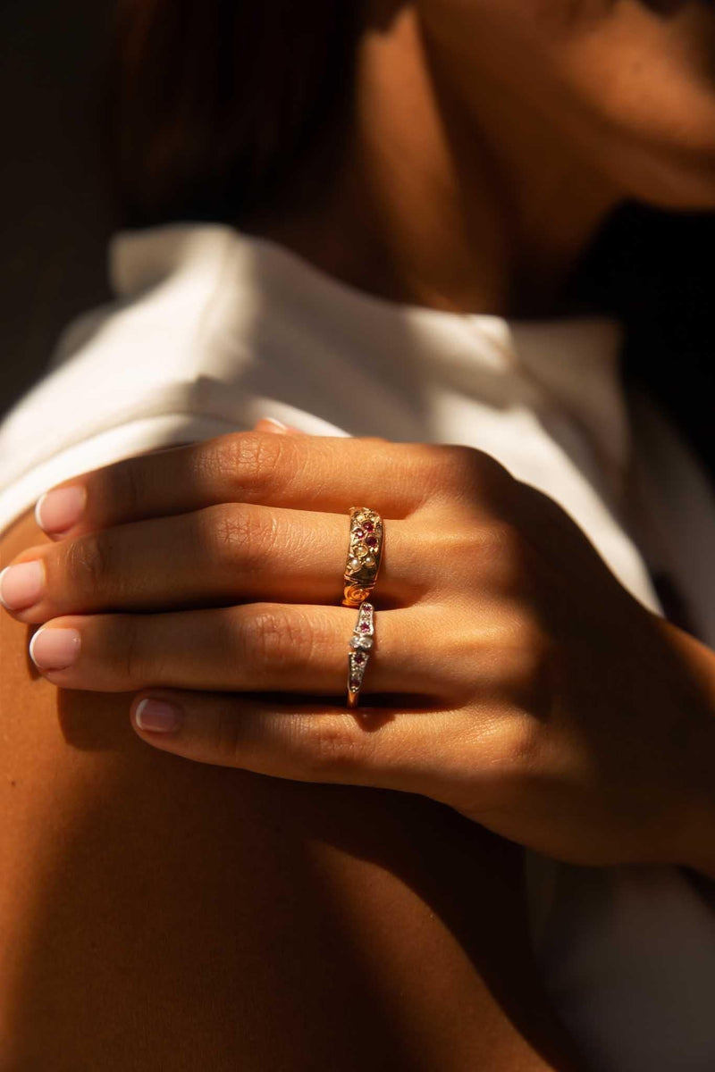 Katerina 1930s Ruby & Seed Pearl Band 18ct Gold