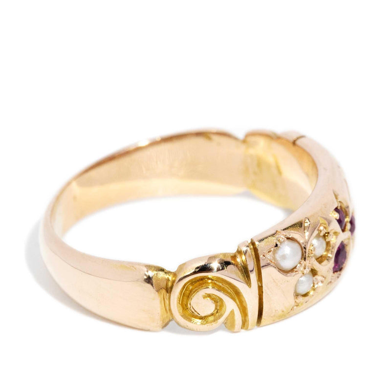 Katerina 1930s Ruby & Seed Pearl Band 18ct Gold