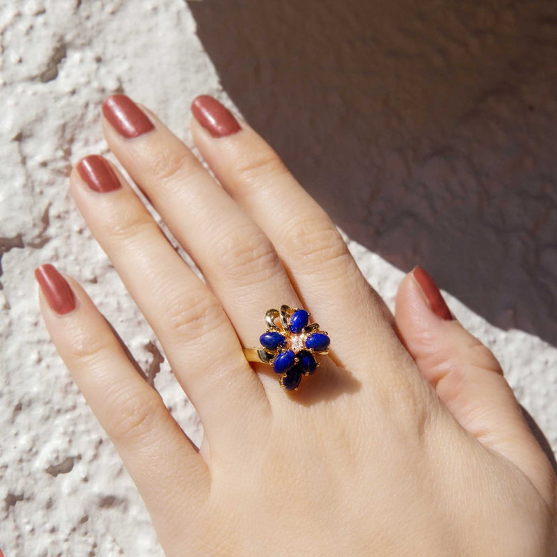 Katniss Vintage 14ct Gold Lapis Lazuli & Diamond Cluster Ring* GTG Rings Imperial Jewellery 