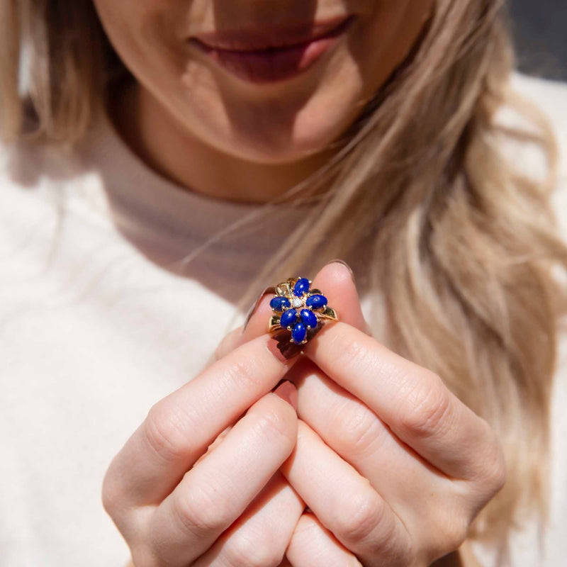 Katniss Vintage 14ct Gold Lapis Lazuli & Diamond Cluster Ring* GTG Rings Imperial Jewellery 