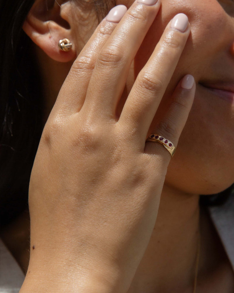 Katrina 1970s Five Stone Ruby Dress Ring 14ct Yellow Gold Ring Imperial Jewellery 