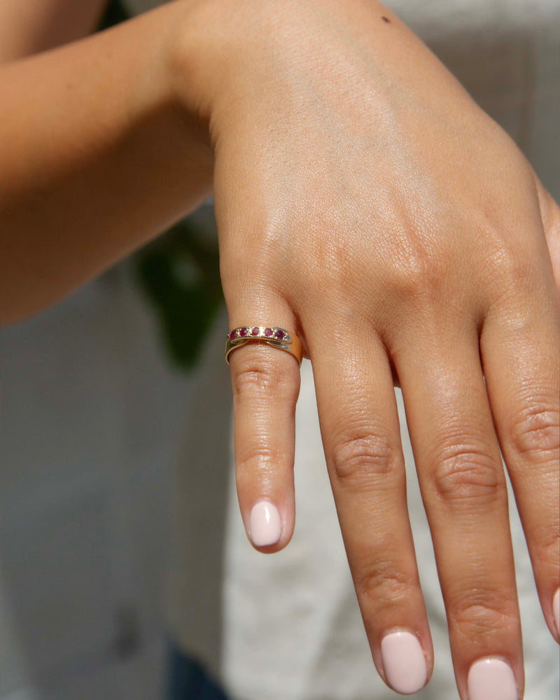 Katrina 1970s Five Stone Ruby Dress Ring 14ct Yellow Gold Ring Imperial Jewellery 