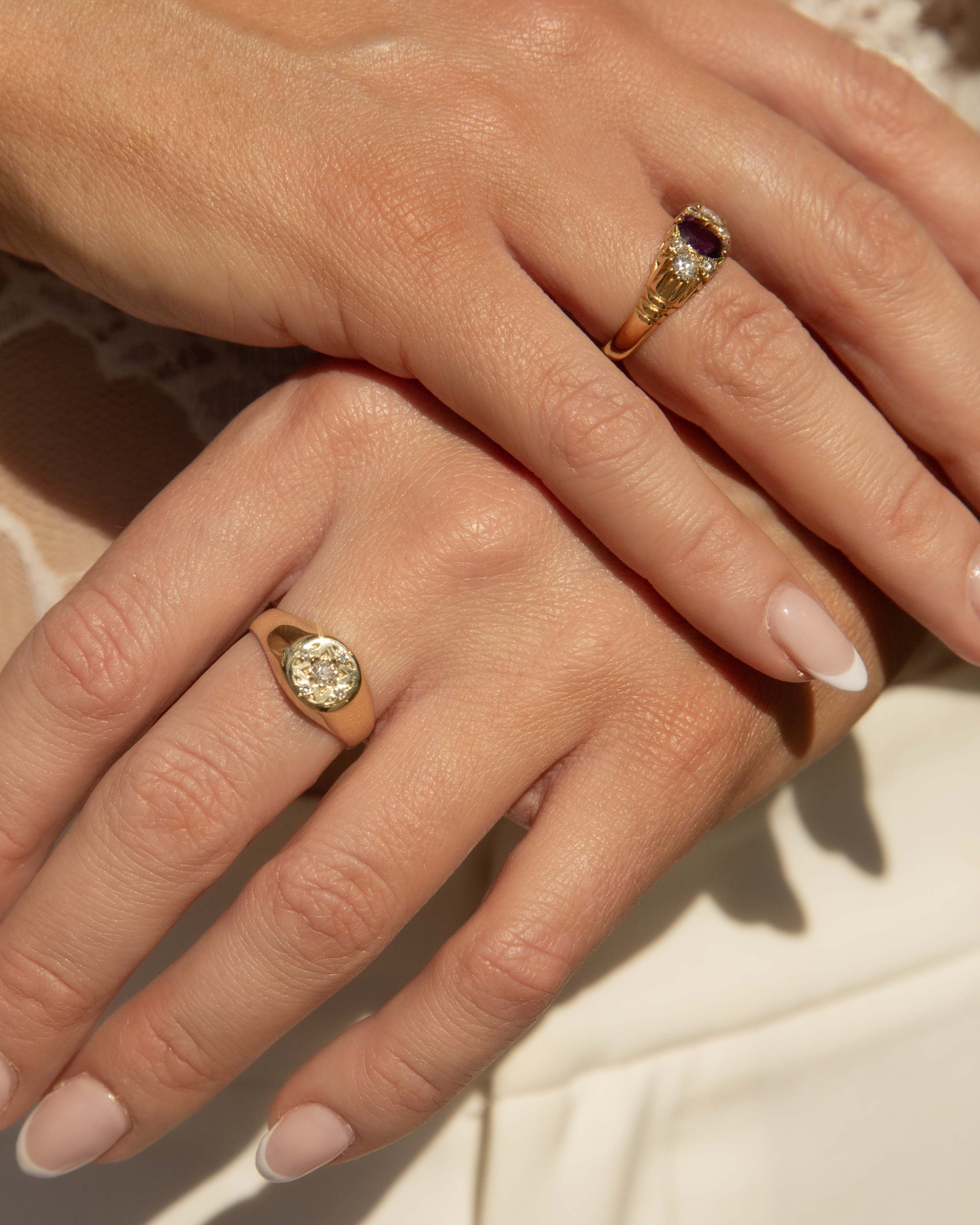 Katya Reinvented Etched Diamond Signet Ring 14ct Gold Rings Imperial Jewellery 