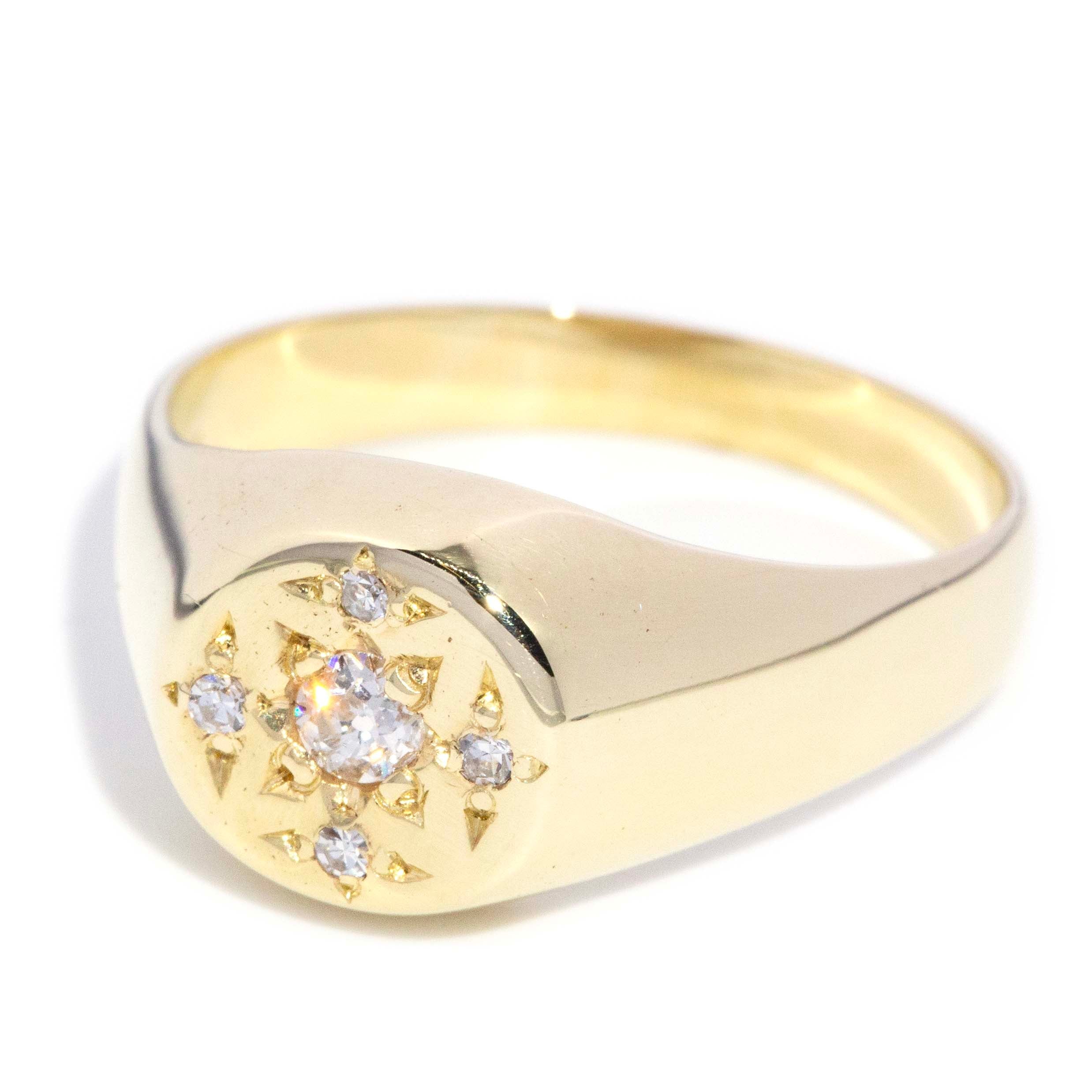 Katya Reinvented Etched Diamond Signet Ring 14ct Gold Rings Imperial Jewellery 
