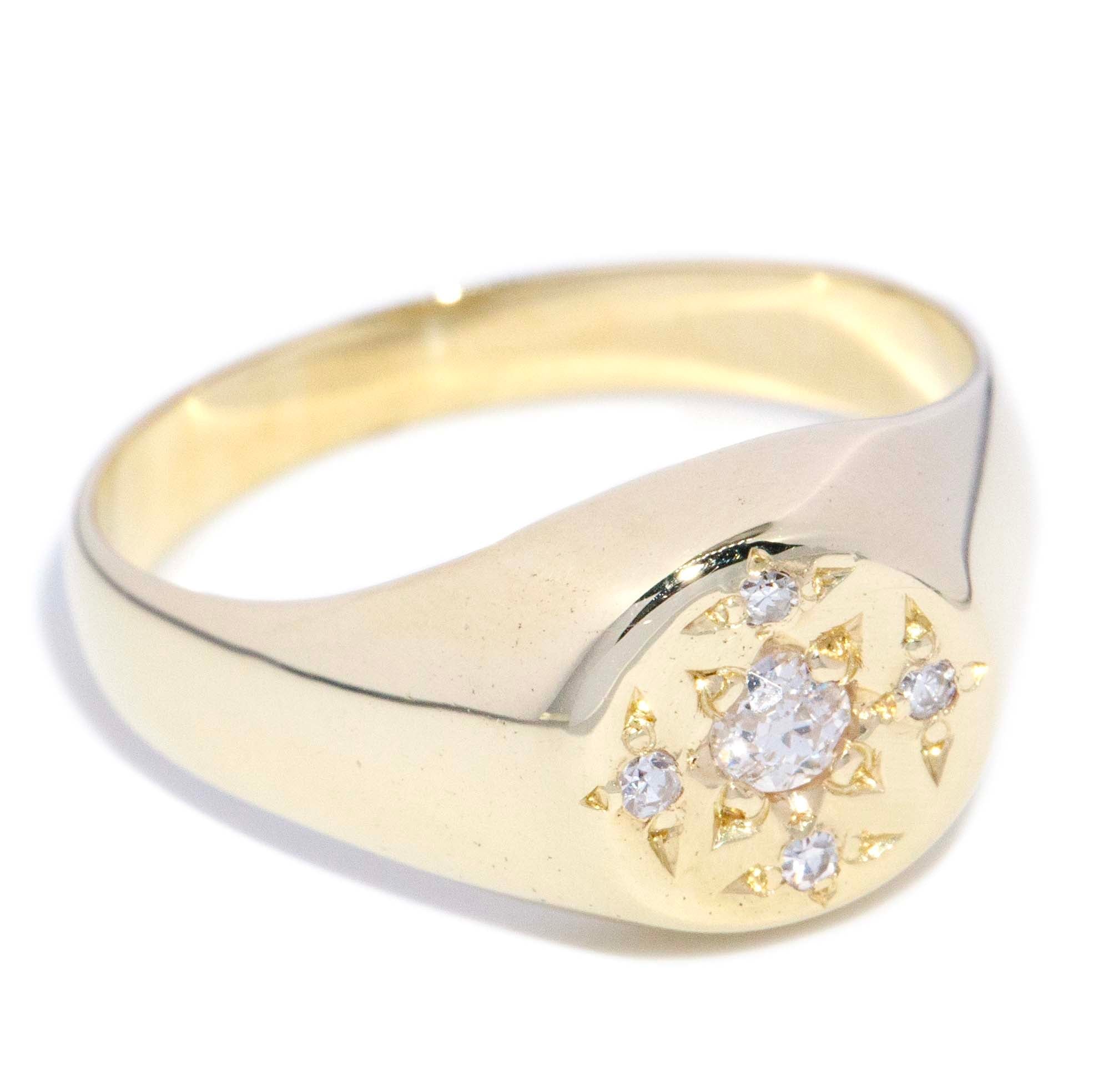 Katya Reinvented Etched Diamond Signet Ring 14ct Gold Rings Imperial Jewellery 