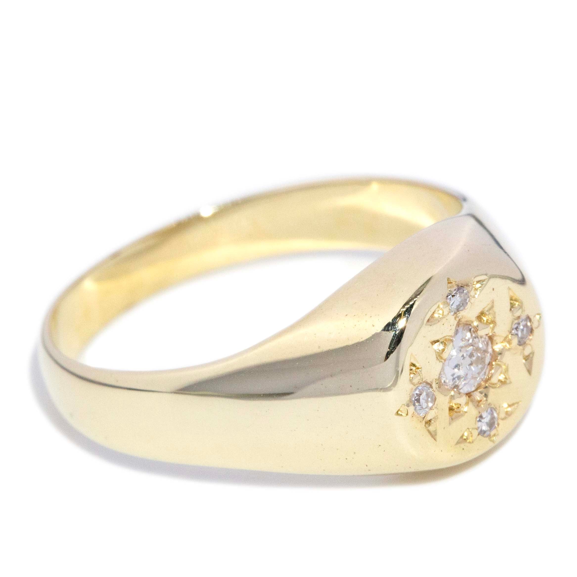 Katya Reinvented Etched Diamond Signet Ring 14ct Gold Rings Imperial Jewellery 