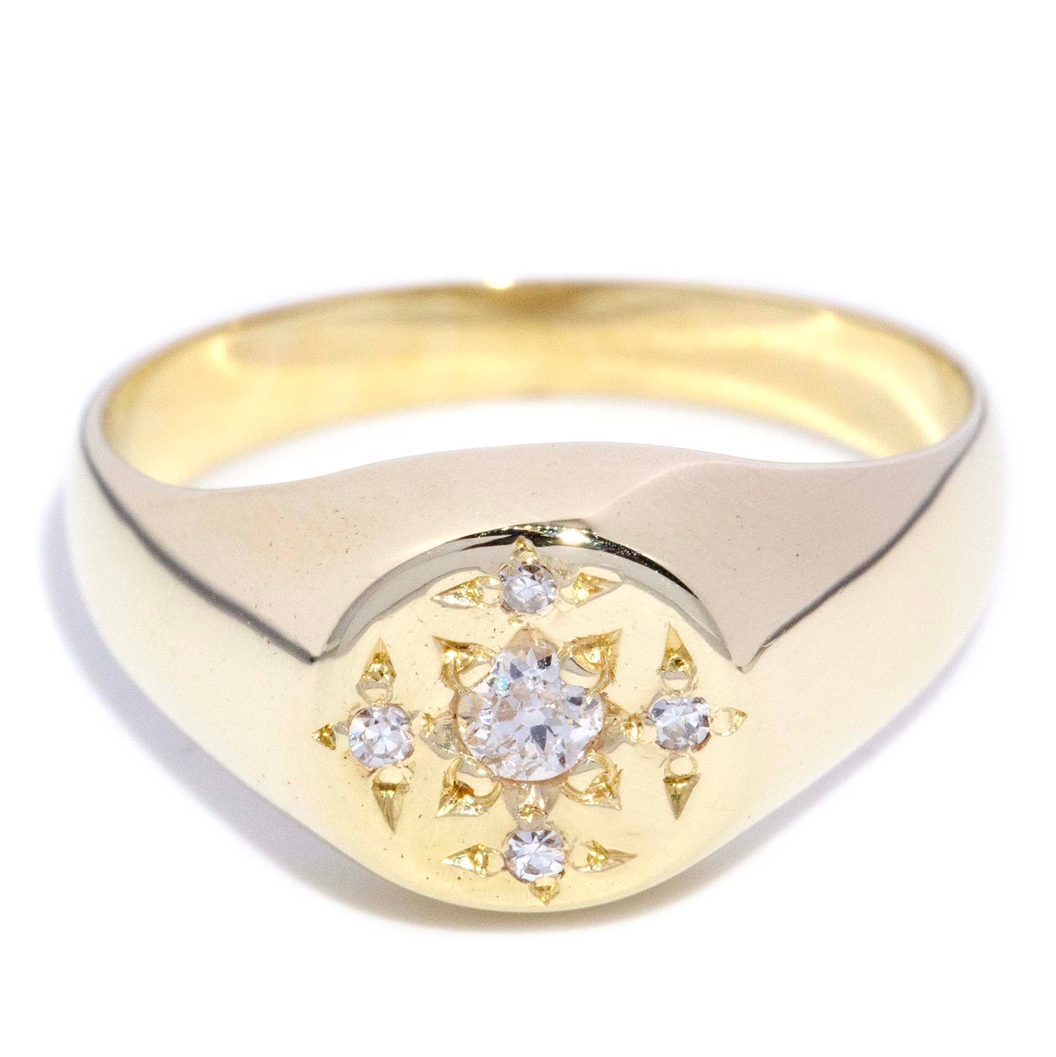 Katya Reinvented Etched Diamond Signet Ring 14ct Gold Rings Imperial Jewellery 