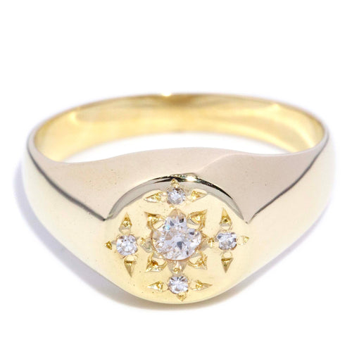 Katya Reinvented Etched Diamond Signet Ring 14K Gold