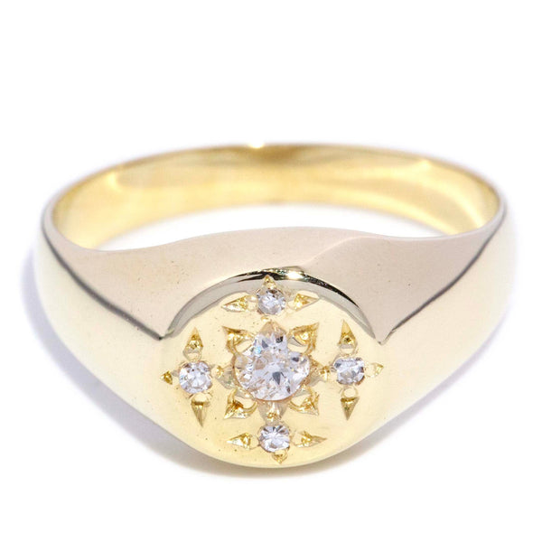 Katya Reinvented Etched Diamond Signet Ring 14ct Gold Rings Imperial Jewellery 