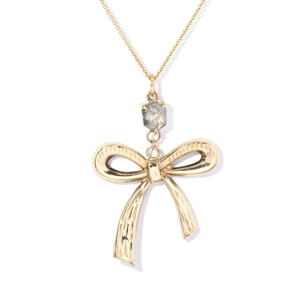 Reinvented Vintage Salt & Pepper Diamond Bow Pendant 9 Carat Gold