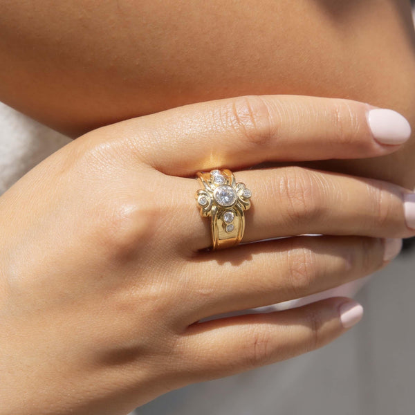 Vintage Circa 1990s Diamond Cluster Ring 18 Carat Gold