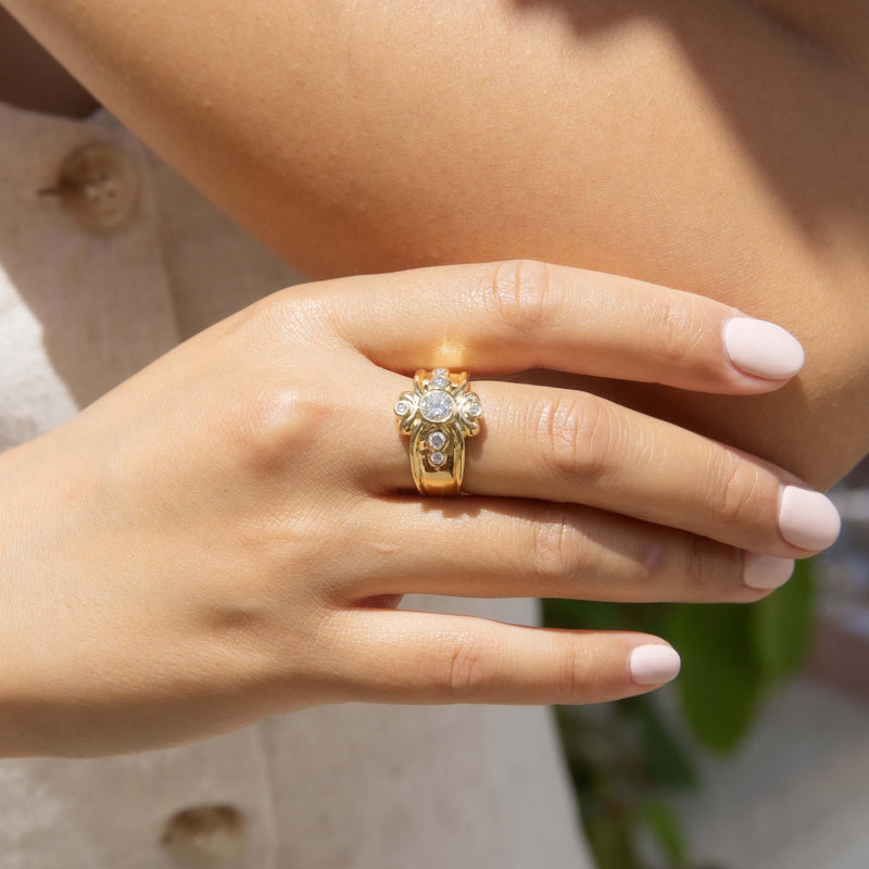 Vintage Circa 1990s Diamond Cluster Ring 18 Carat Gold