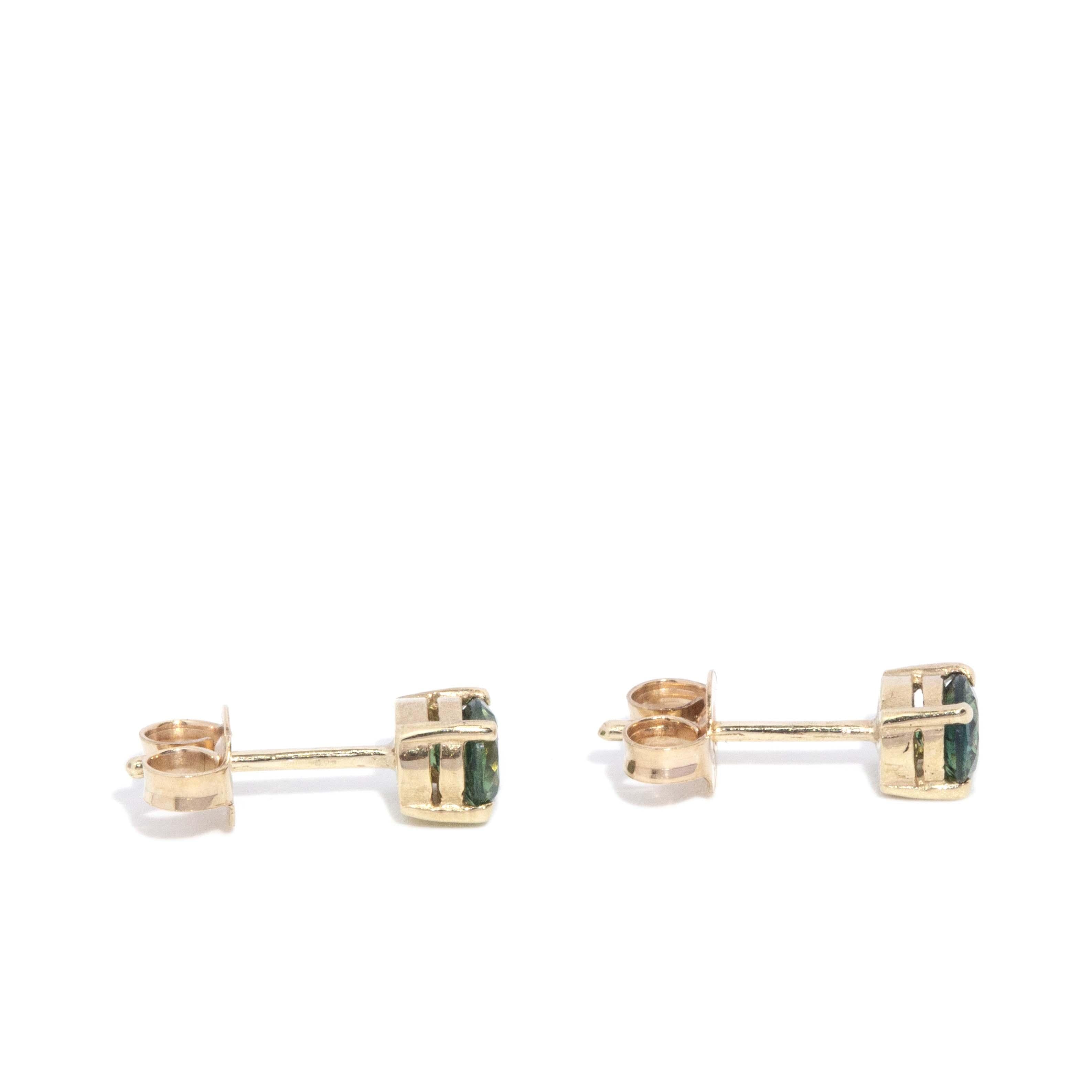 Vintage Circa 1990s Parti Sapphire Studs 9 Carat Yellow Gold