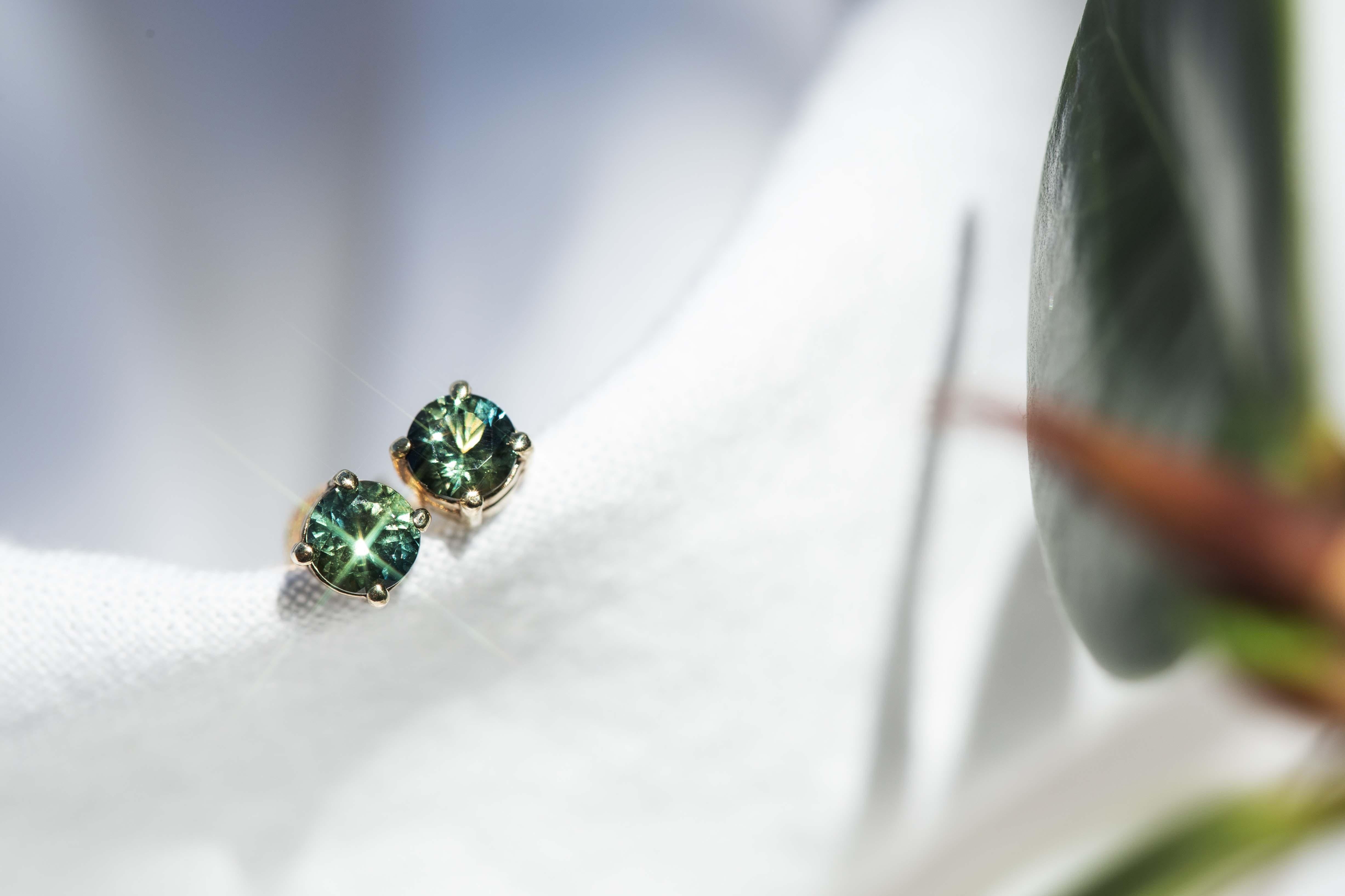 Vintage Circa 1990s Parti Sapphire Studs 9 Carat Yellow Gold