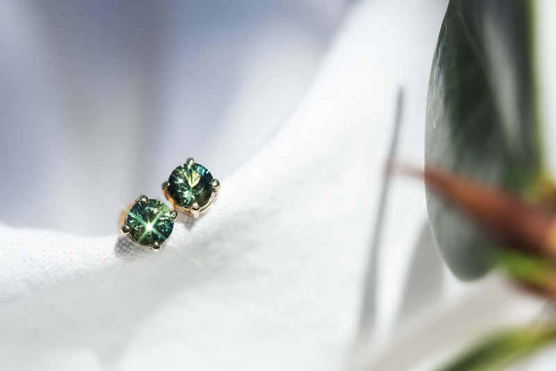 Vintage Circa 1990s Parti Sapphire Studs 9 Carat Yellow Gold