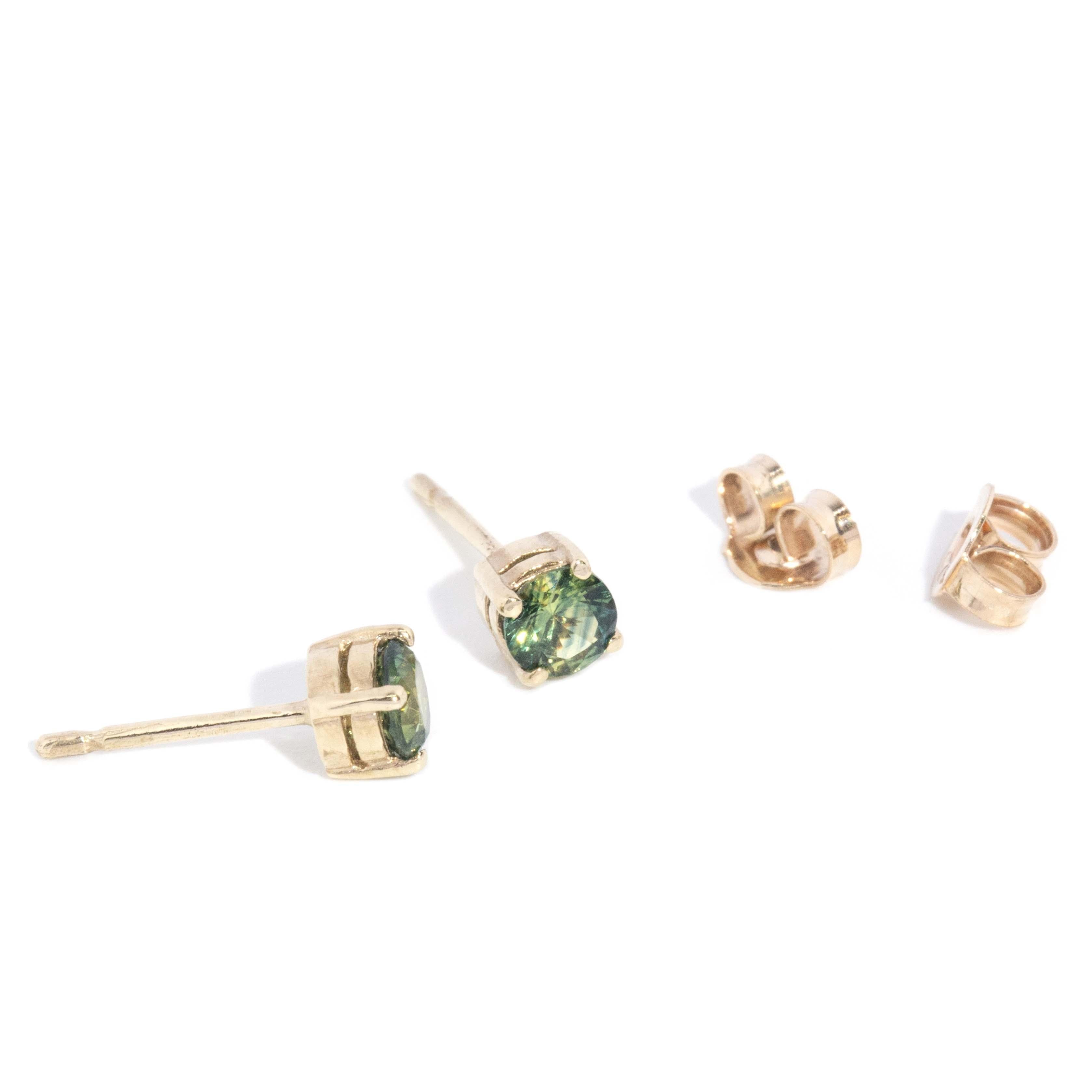 Vintage Circa 1990s Parti Sapphire Studs 9 Carat Yellow Gold