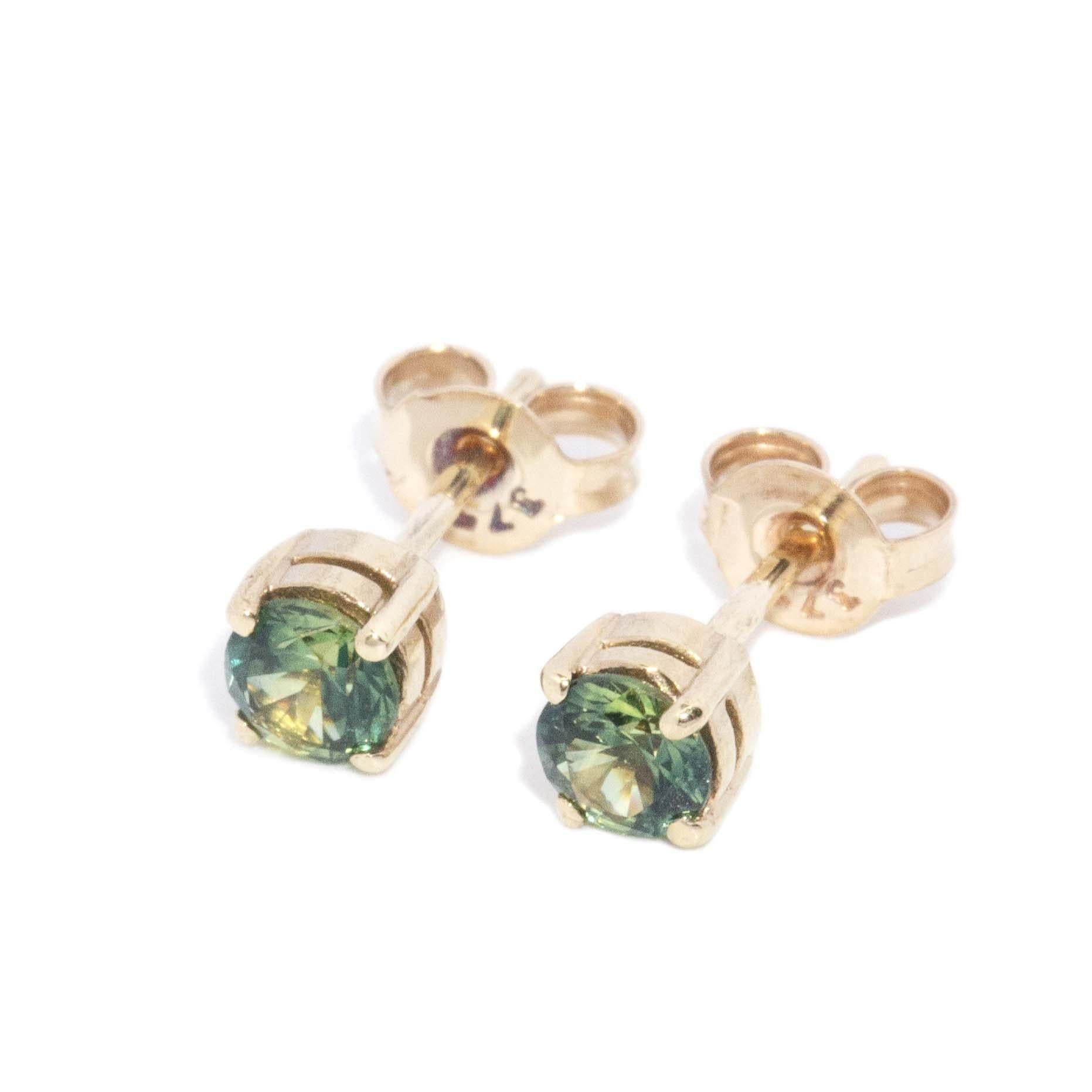 Vintage Circa 1990s Parti Sapphire Studs 9 Carat Yellow Gold