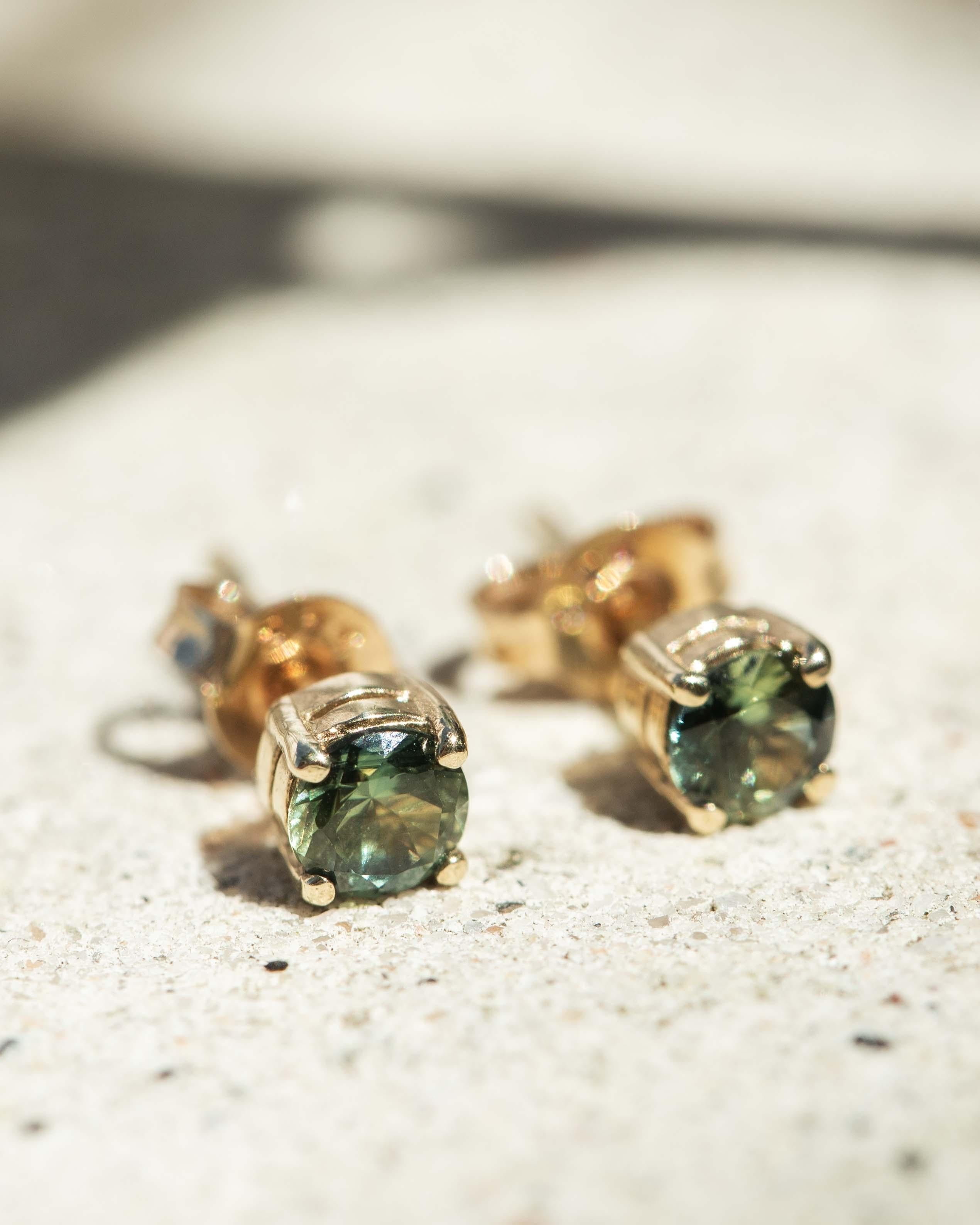Vintage Circa 1990s Parti Sapphire Studs 9 Carat Yellow Gold