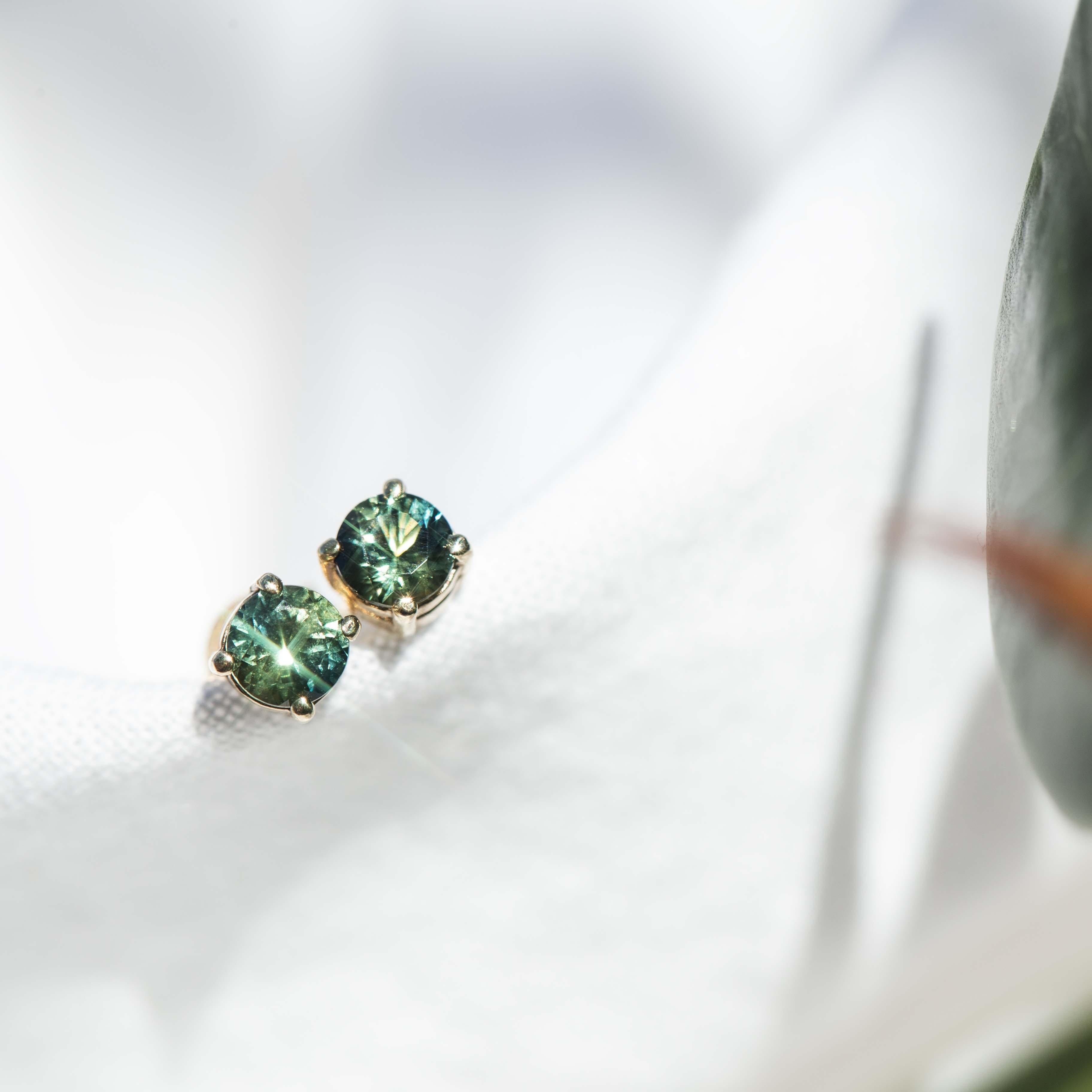 Vintage Circa 1990s Parti Sapphire Studs 9 Carat Yellow Gold