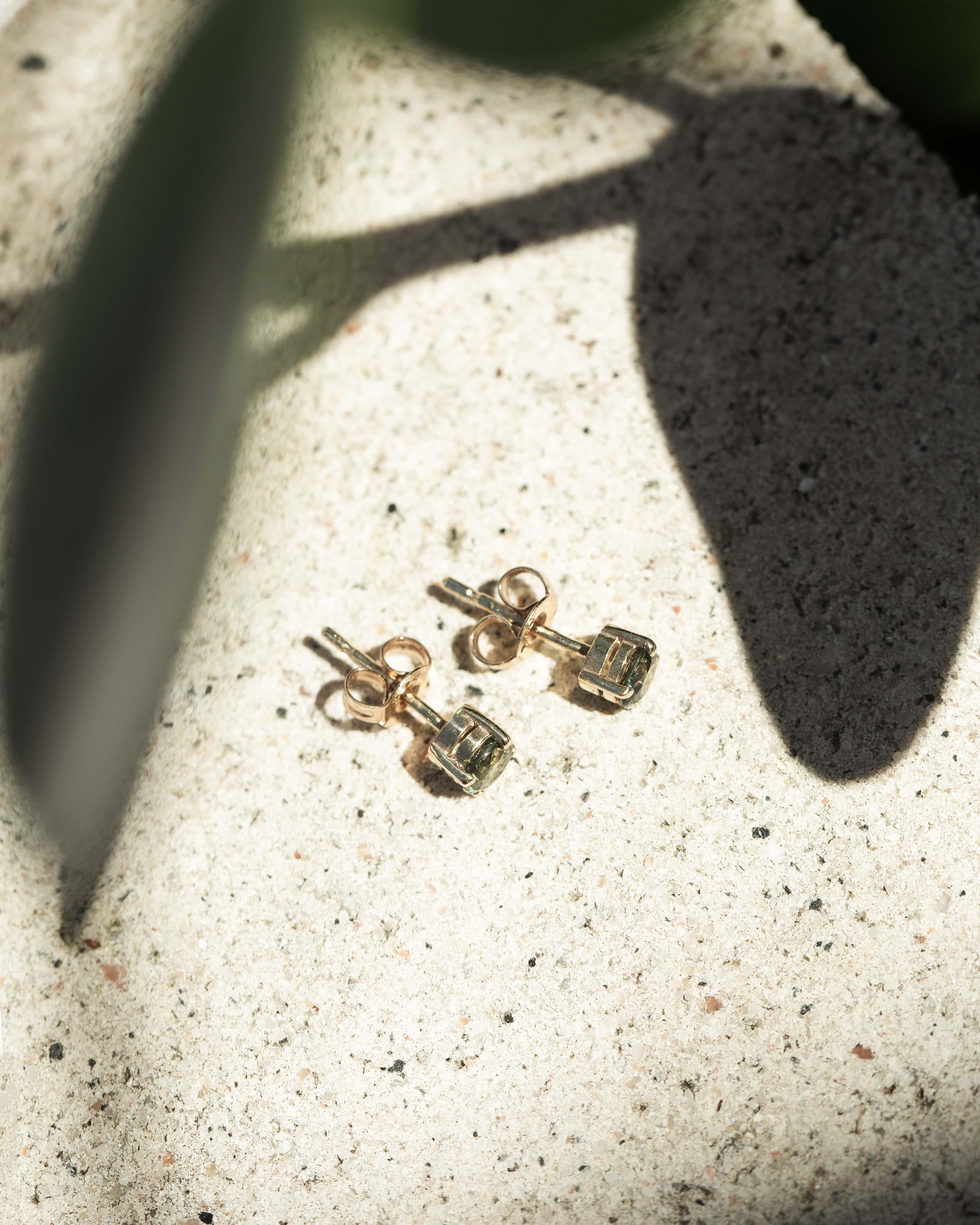 Vintage Circa 1990s Parti Sapphire Studs 9 Carat Yellow Gold