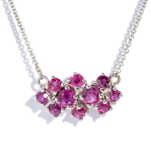 Kerry Pinkish Red Ruby Cluster Necklet 9K White Gold