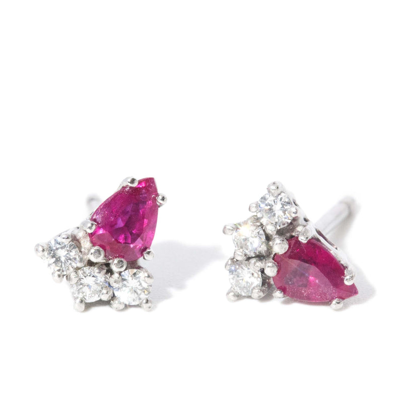 Vintage Circa 1980s Ruby & Diamond Studs 18 Carat White Gold