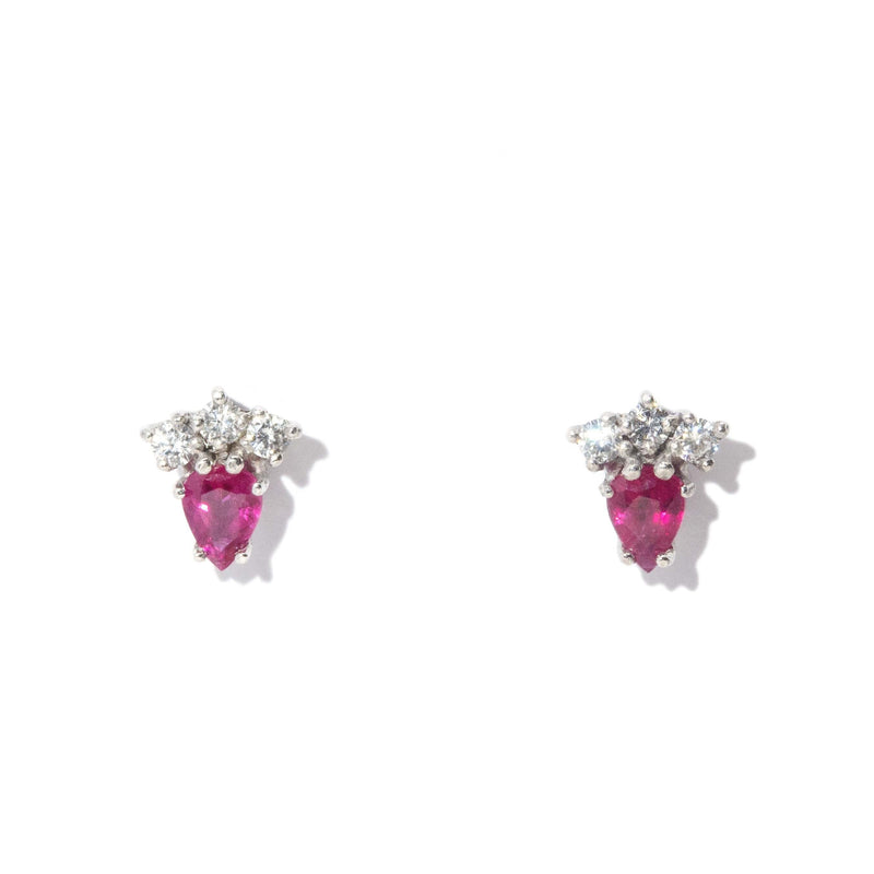 Vintage Circa 1980s Ruby & Diamond Studs 18 Carat White Gold