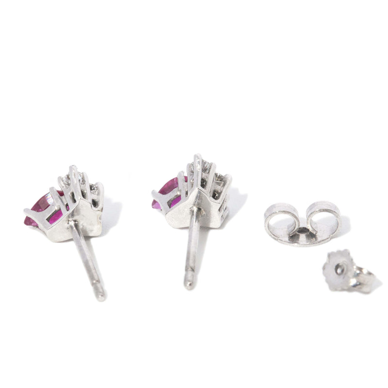 Vintage Circa 1980s Ruby & Diamond Studs 18 Carat White Gold
