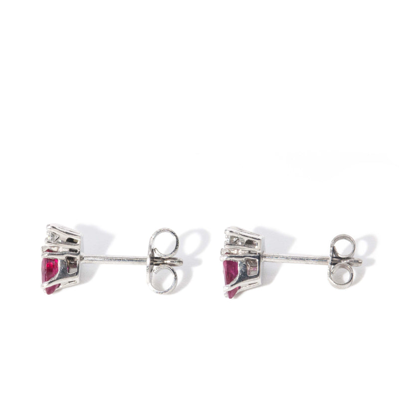 Vintage Circa 1980s Ruby & Diamond Studs 18 Carat White Gold