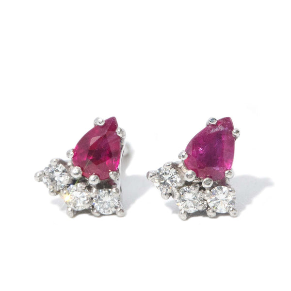 Vintage Circa 1980s Ruby & Diamond Studs 18 Carat White Gold