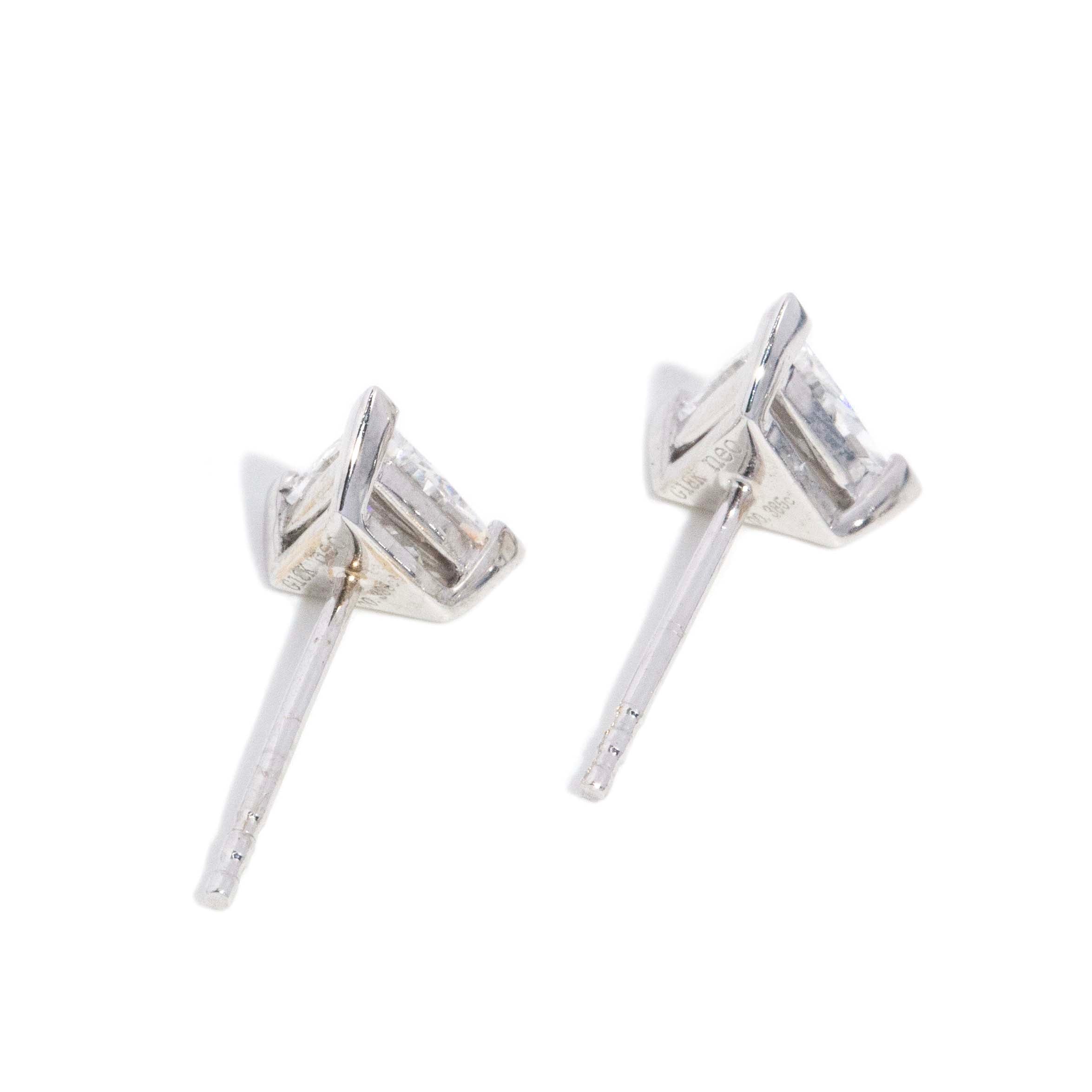 Kimberley Triangular Cut Diamond Stud Earrings 18ct White Gold Earrings Imperial Jewellery 